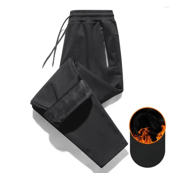 Pantalon pour homme hiver épais chaud sweats doublé thermique jogger polaire grand pantalon mâle grande taille poche zippée travail noir