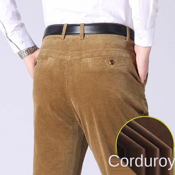 Pantalones para hombres invierno terciopelo pana hombres negro marrón espesar suelto casual pantalones masculinos ropa recta 2024