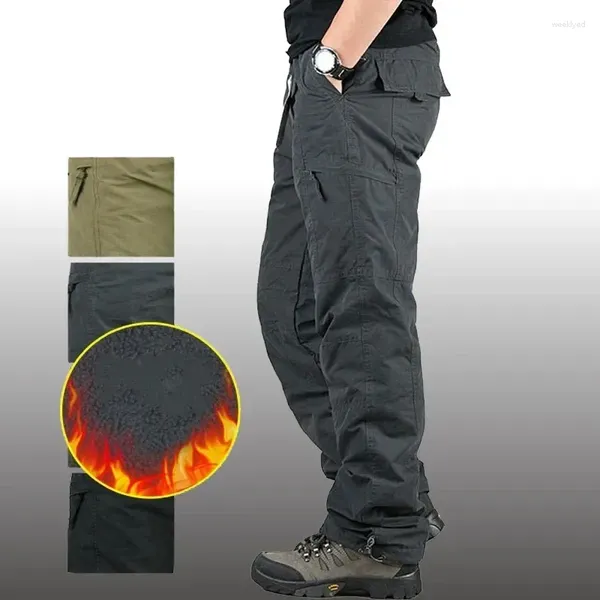 Pantalons pour hommes hiver chaud Cargo Double couche polaire salopette décontracté coton Rip-Stop tactique Baggy pantalon thermique