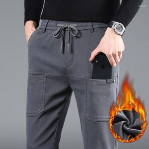 Pantalons pour hommes hiver chaud décontracté affaires polaire pantalon droit mâle classique gris foncé noir surdimensionné hommes vêtements