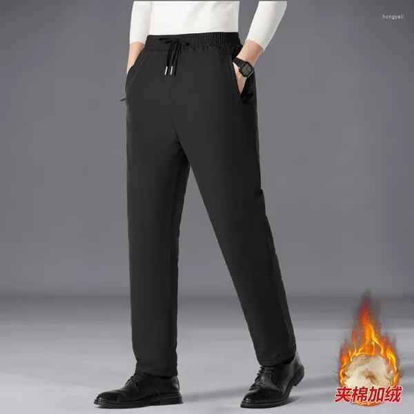 Pantalones para hombres Winter Warm Fleece 2023 Hombres forrados con tela de grafeno Rodilla para hombre Joggers Bolsillos A prueba de viento Cordero Gamuza