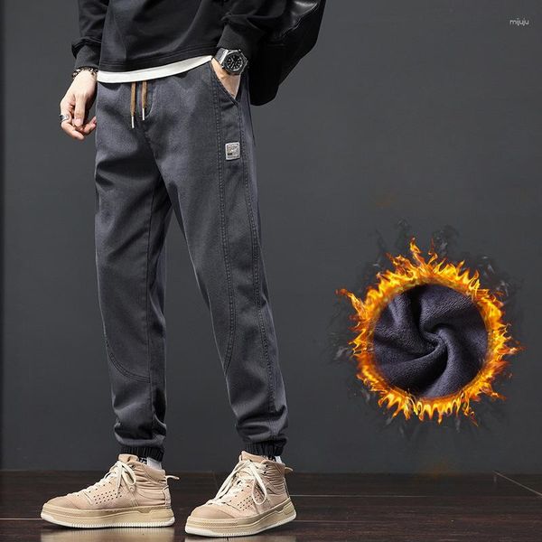 Pantalones para hombres Invierno Cálido Fleece Jeans Hombres Harem Stretch Algodón Grueso Terciopelo Azul Negro Pantalones Casuales Tamaño masculino