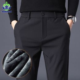 Pantalons pour hommes Hiver Chaud Polaire Épais Affaires Stretch Slim Fit Taille Élastique Jogger Coréen Classique Noir Gris Bleu Pantalon Homme 230206