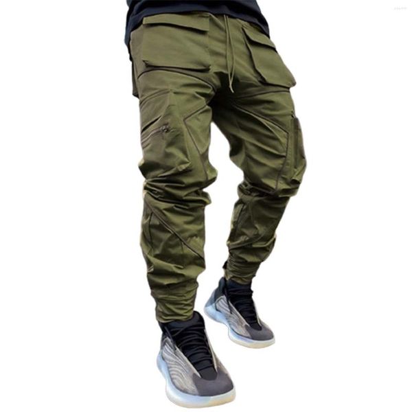 Pantalones de hombre con rayas reflectantes trabajo funcional viento plisado suelto hombres 44x30 H ropa para hombre