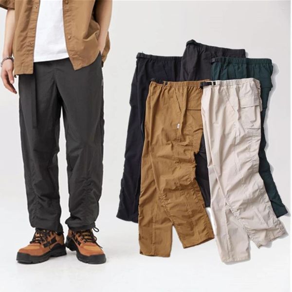 Pantalones de hombre marchitos estilo japonés Multicolor plisado liso al aire libre de secado rápido Casual moda Pantalones rectos hombre