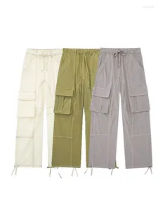 Pantalon Cargo taille haute pour homme et femme, pantalon de survêtement avec cordon de serrage, jambes larges, Baggy, Streetwear