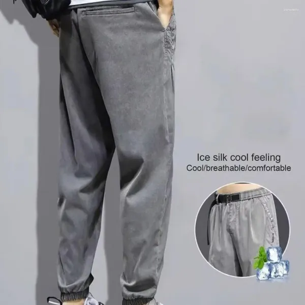 Pantalons pour hommes Femmes Pantalons Hommes Lâche Respirant Soie de glace Harem Taille élastique Doux Extensible avec poches pour l'extérieur
