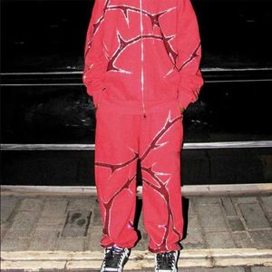 Pantalon masculin pantalon féminin long pantalon ajusté en rogne taille des sacs rétro américains avec des poches rouges pantalon de sport à la mode Q240417