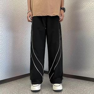 Mannen Broek Y2K Cargo Broek Overalls Twee Witte Lijn Zwart Harajuku Fashion Casual Losse Mannen Rechte Wijde Pijpen Streetwear