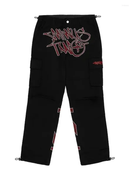 Pantalon Homme Y2K Vêtements Cargo Homme Soustraire Deux Vêtements Baggy Strass Rue Cyber Grunge Noir Esthétique Taille Basse