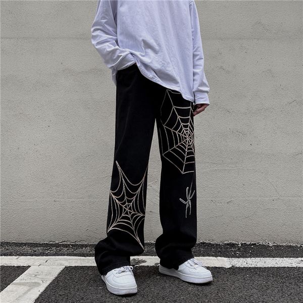 Pantalons pour hommes Y2k Emo Hommes Casual Harajuku Noir Streetwear Spider Web Hip Hop Pantalon Gothique Fée Grunge Droite Pantalon Large Jambe Alt Vêtements 230703