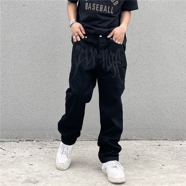 Pantalons pour hommes Y2K coréen hommes mode noir Streetwear brodé taille basse jean décontracté pantalon droit Hip Hop Denim pantalon mâle vêtements 230311
