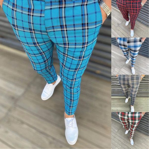 Calças masculinas y2k homens negócios calças casuais vintage xadrez impressão roupas masculinas streetwear jogger lápis pantalones hombre