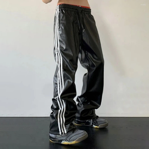 Herenbroeken Y2K Mannen Streetwear Zwart Techwear Koreaanse Harajuku Parachute Track Lederen Streep Joggingbroek Joggers Broeken