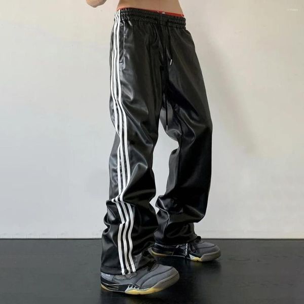 Pantalons pour hommes Y2K hommes Streetwear noir Techwear coréen Harajuku Parachute piste en cuir rayure pantalons de survêtement Joggers pantalons femmes vêtements