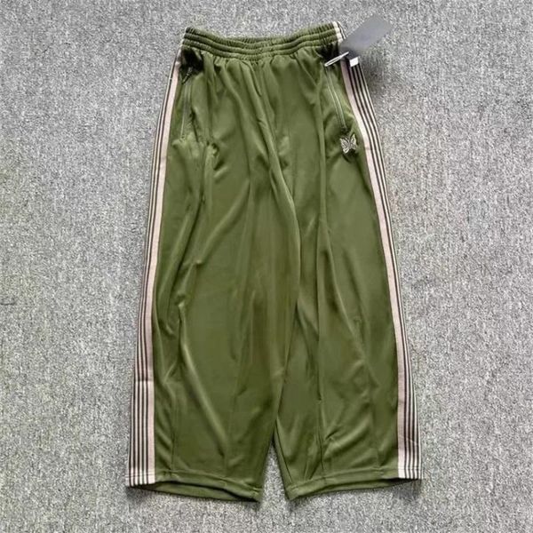 Pantalones para hombres Y2K Militar Agujas verdes Pierna ancha Hombres Mujeres Track Cordón Deporte Pantalón AWGE Bordado Mariposa Sweetpants