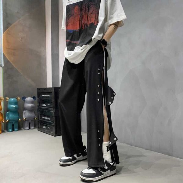 Pantalon Homme Y2K Rangée Boutons Fermeture Éclair Pantalon Homme Été Cargo Design Pantalon Homme Noir Hip Hop Hipster Streetwear Night Clubwear Kpop Pantalon J230420