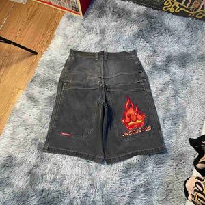 Mannen Broek Y2k Shorts Mannen Vrouwen Harajuku Hip Hop Vlam Grafische Print Vintage Baggy Denim Gym 2023 Nieuwe Gothic Basketballyolq