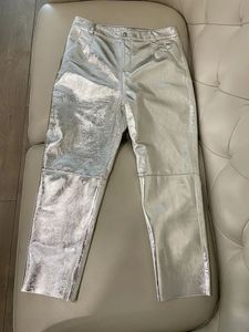Pantalons pour hommes Y2K Style Pantalon cargo en cuir véritable Taille haute 2023 Mode coréenne Streetwear Pantalon argenté brillant 231216