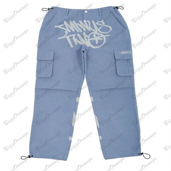 Pantalons pour hommes Y2K Vintage Streetwear Pantalon cargo multi-poches taille extensible poche latérale bleu clair pantalon cargo taille basse adolescent cl223c