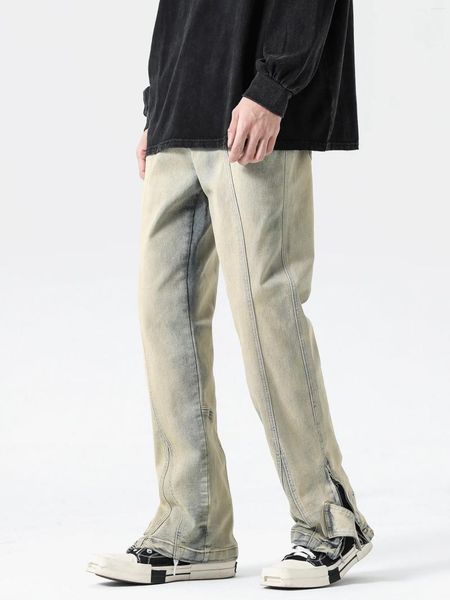 Pantalon pour hommes pantalon à boue jaune teint à la jambe à glissière jeans à lacets étirez les pantalons droits en vrac High Street Trend