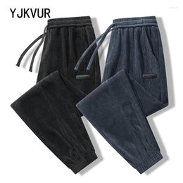 Pantalones para hombres yjkvur 2024 de gran tamaño tibia de vellón caliente pana hombres elásticos pantalones de tobillo casual de tobillo