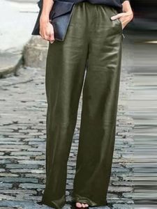 Herenbroeken ZANZEA Mode PU-leer Dames Herfst OL Wijde pijpen Broek Palazzo Casual Effen Bodems Femme Werk Pantalon Oversized 231216