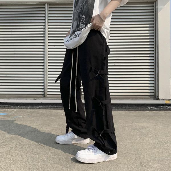 Pantalones para hombres ZCSMLL Japonés Harajuku Estilo Vendaje Recto Ajustable Suelto Casual Hip Hop High Street Harbor Ns Monos