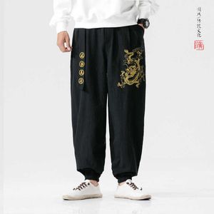 Herenbroek Zen Tea mannen Chinese stijl borduurwerk Dragon Kung Fu Harem broek Vietmam Japanse mode sport casual broek Dance Streetwear Z0225