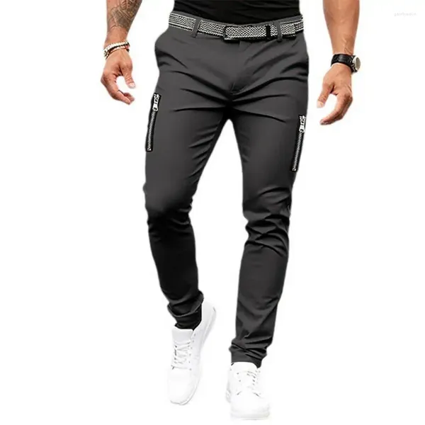 Pantalon pour hommes Zipper Décor Hommes Pantalons Crayon élégant Doux Respirant Slim Fit Mid Taille Joggers avec pour solide