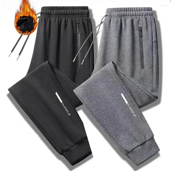 Pantalones de hombre con bolsillos con cremallera, pantalones deportivos de cintura media, pantalones deportivos con forro polar de invierno y cremallera para el frío