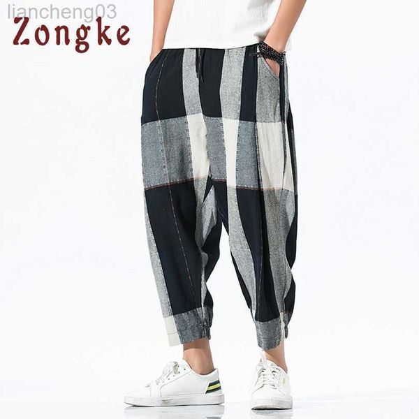 Pantalons pour hommes Zongke lâche cheville longueur pantalon en lin hommes Joggers hommes pantalons Streetwear sarouel hommes pantalons 5XL Hip Hop 2023 printemps W0411