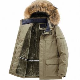 Parkas para hombres Chaquetas gruesas de invierno Piel cálida con capucha Abrigos térmicos Casual Veet Abrigo al aire libre Fleece A prueba de viento Lujo Calificado Y40U #