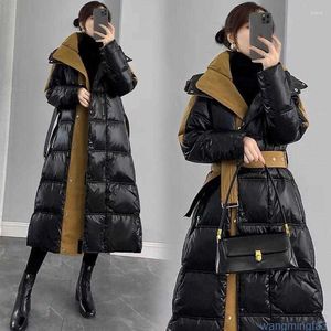 Parkas pour hommes Trenchs pour femmes Manteaux d'hiver 2023 Veste d'hiver Femmes Haut de gamme Style long Parka chaude Manteau à capuche épais brillant noir vêtements d'extérieur