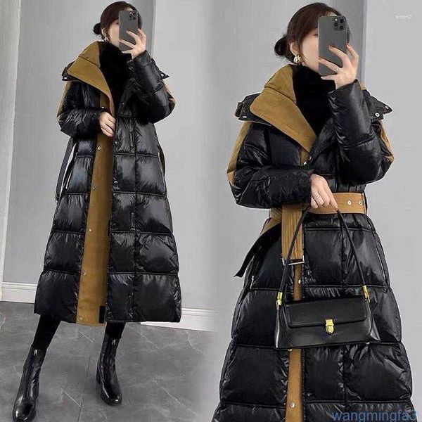 Parkas para hombres Abrigos de trinchera para mujer 2023 Chaqueta de invierno para mujer Mujeres de gama alta Estilo largo Cálido Parka Abrigo con capucha Grueso Brillante Negro Ropa exterior Ropa