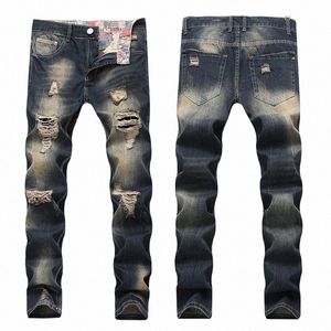Hommes Patchwork Denim Jeans Trou Ruiné Creux Brand New Plus Taille Haute Qualité Fi Ripped Pantalon Dropship V1Ox #