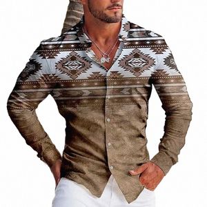 Chemises d'automne à motifs pour hommes Chemise à manches lg décontractée pour hommes en plein air persalité hauts pour hommes vêtements amples de rue l2lB #