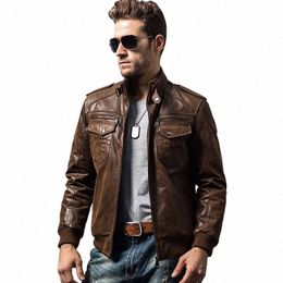 Veste en cuir véritable de moto en peau de porc pour hommes rembourrage cott hiver m manteau mâle veste en cuir véritable 65bI #