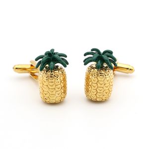 Boutons de manchette ananas pour hommes en cuivre, couleur dorée, 1 paire