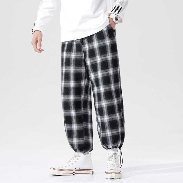 Pantalones bombachos informales a cuadros para hombre, pantalones coreanos holgados hasta el tobillo 2021, ropa de calle Harajuku, nueva ropa para hombre, Joggers para hombre X0723