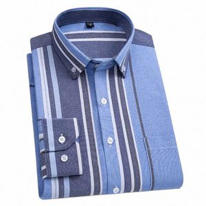 Mannen Plaid Casual Lg Mouw Oxford Enkele Patch Pocket Gestreepte Nieuwe Fi Busin Smart Dr Shirt Mannen Top kleding R6l5 #