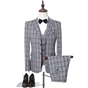 Mannen Plaid Check Business Suits Men Wedding Party Laatste Jas Pant Designs Hoge Kwaliteit Jas Vest Blazers
