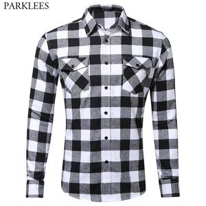 Chemise en flanelle brossée à carreaux pour hommes Chemise à double poche boutonnée Western Hommes Casual Out Camp Hanging Work Chemise Homme 210522