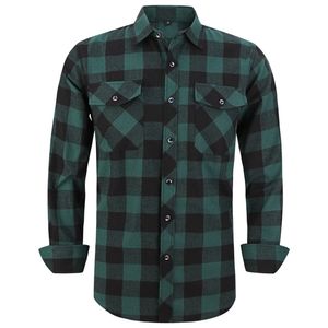 Heren Plaid Flanel Shirt Lente Herfst Mannelijke Normale Fit Casual Lange Mouwen Overhemden voor (USA Size S M L XL 2XL) 210708