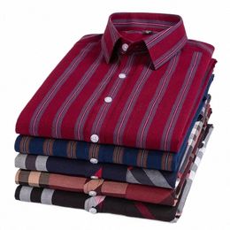 Chemises à carreaux pour hommes Lg manches Cott quotidien décontracté grande taille coupe mince col rabattu nouveau Fi jeunes hommes vêtements vérifiés v2D2 #