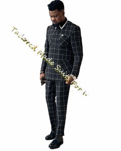 Costume à carreaux pour hommes Blazers noirs Ensembles 2 pièces Dres de mariage pour le marié Ternos Dr Party Soirée Élégante Luxe Celebrity Wear K3k8 #