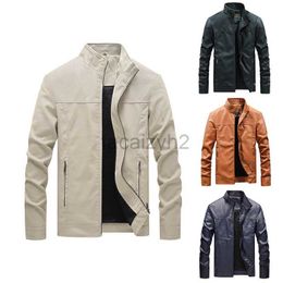 Couches de vêtements d'extérieur de taille plus de taille pour hommes et automne collier de support masculin couleur moteur de moto pu manteau en cuir grand cuir veste pour hommes