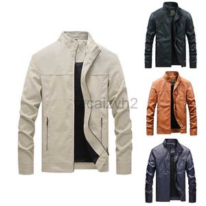 Men's plus size bovenkleding jagen lente en herfst herenkraag vaste kleur motorfiets pu lederen jas groot lederen herenjas