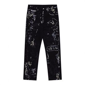 Calças masculinas plus size novo estilo retalhos carta calças bordadas com leggings elegantes e versáteis calças jeans casuais j38s3