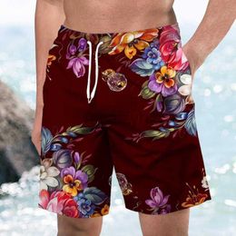 Men's Plus Size Shorts 2024 Zomergragmented Bloemcluster 3D Digitale bedrukte Men's Beachbroek Losse trendy reisstijl